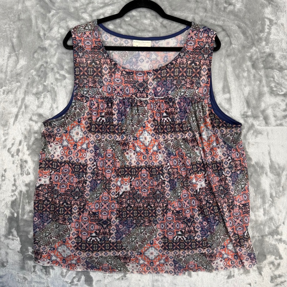 Bobbie Brooks Plus Size 3X Tank Top Boho Print Sleeveless Lined Navy Orange